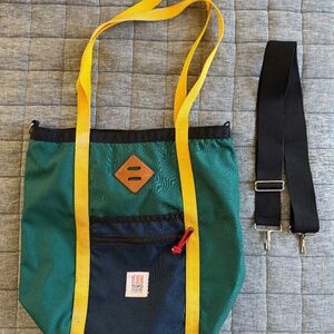 Topo Designs Utility Tote Made in USA Green Navy Yellow Shoulder Tote Bag